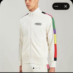 Missoni Cream Zip-Up Track Jacket with Multicolor Sleeve Stripes
